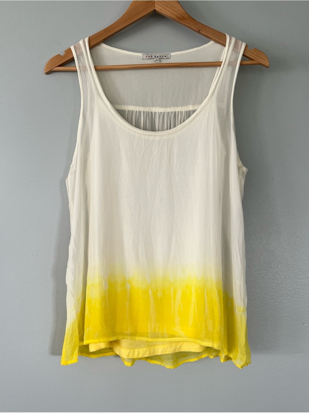VTG Red Haute Silk Hippie Yellow Cream Dip Dye Womens Medium Flowing Tank Blouse